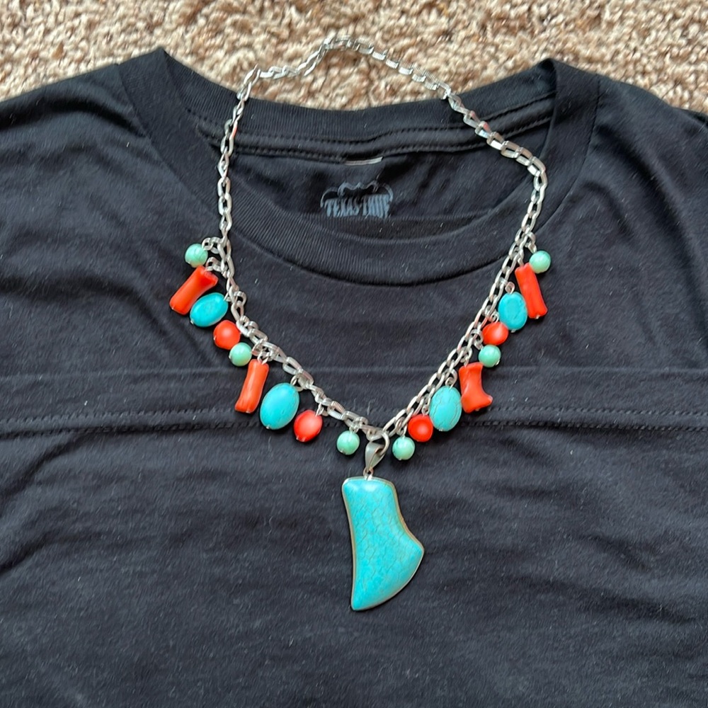 Turquoise and coral western rodeo necklace